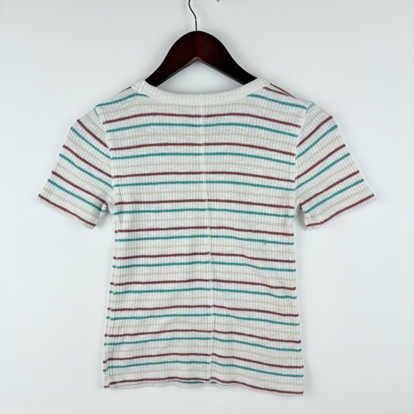 A&F Abercrombie & Fitch Women’s Ribbed Short Sleeve Shirt Top XS Y2K Stripe - Picture 3 of 4